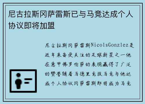 尼古拉斯冈萨雷斯已与马竞达成个人协议即将加盟 尼古拉斯冈萨雷斯已与马竞达成个人协议即将加盟